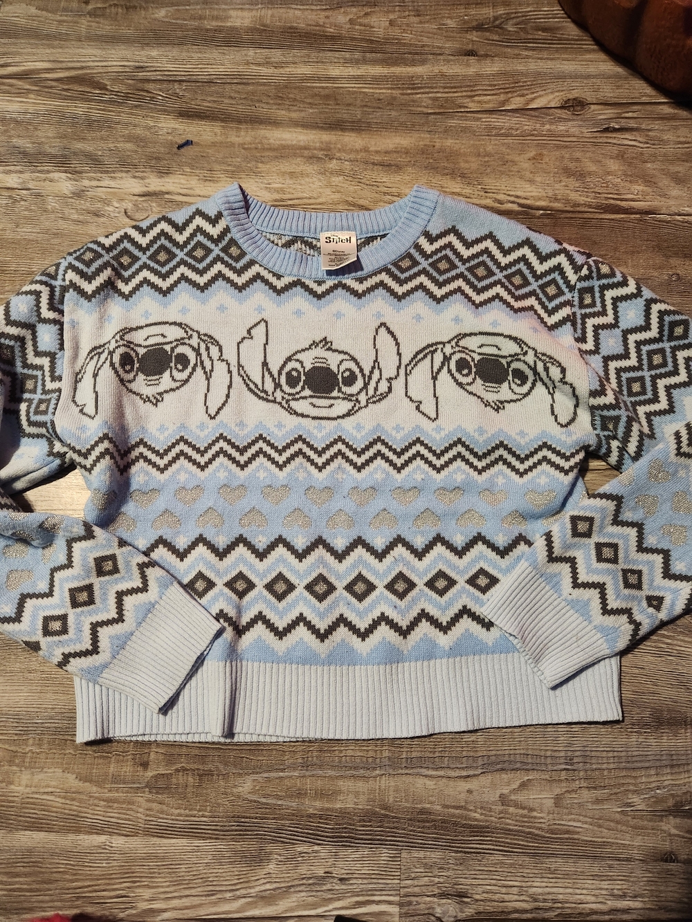 Disney Light Blue Stitch Patterned Knit Sweater